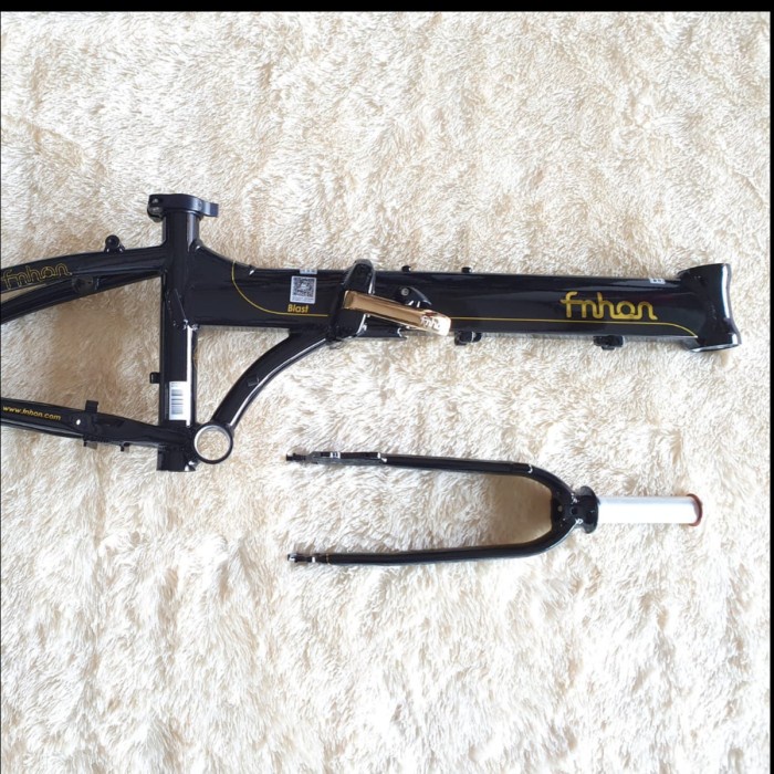 Frame set Fnhon Blast Black gold Glosy Hitam Emas Discbrake 20 22 inch