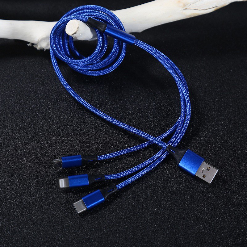 GROTIC Kabel Charger 3 in 1 Micro USB Type C Lighning 3A Fast Charging 1.2M Nylon Braided Cable BY SMOLL