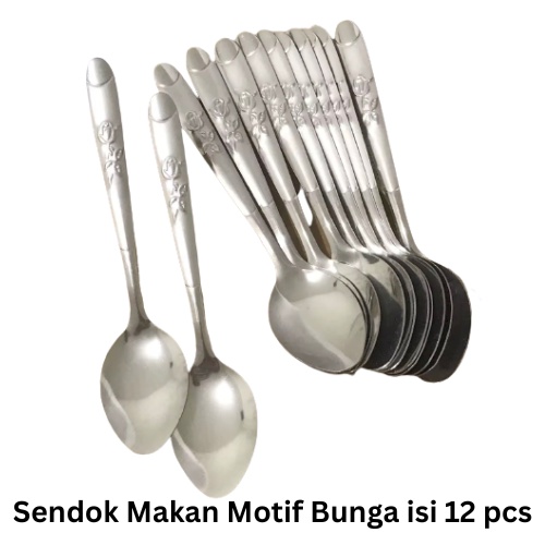 [BISA COD] PROMO Sendok Makan Motif Ukiran Bunga Isi 12 Sendok Bunga Stainless Tebal Anti Karat Berkualitas