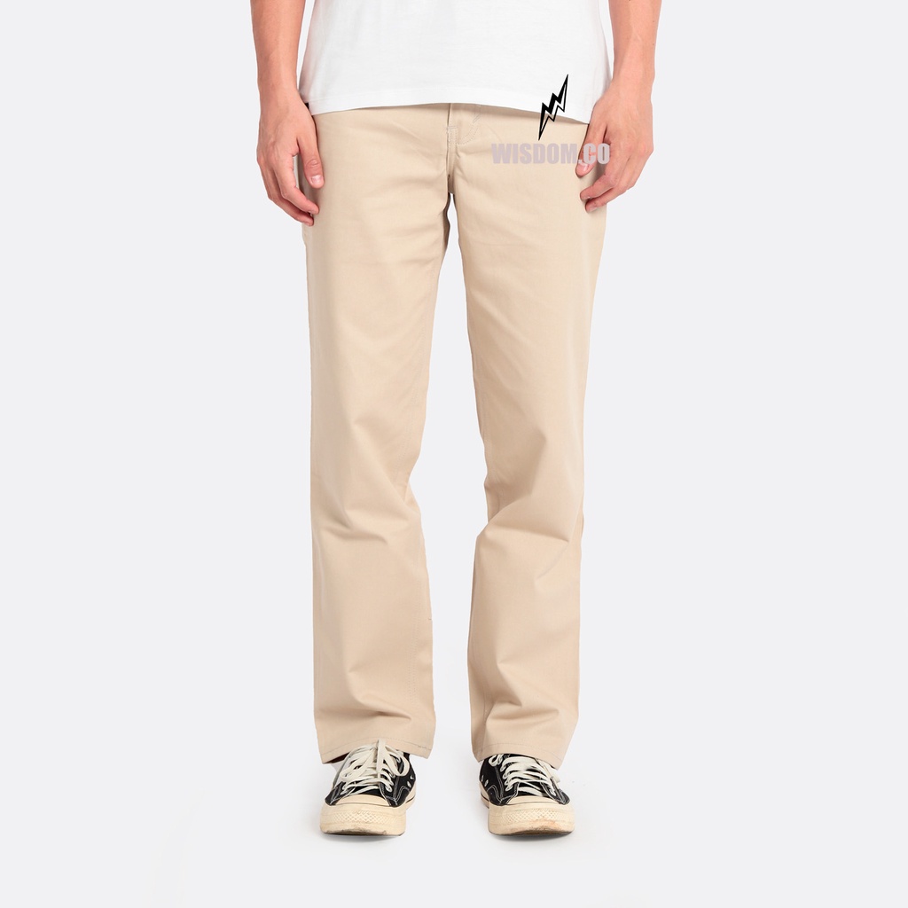 WISDOM Chino Pants Straight Canvas non Stretch Cream