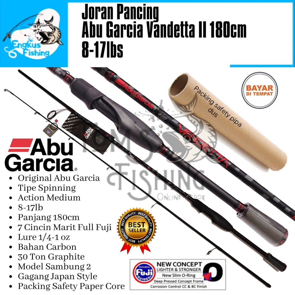 Joran Pancing Abu Garcia Vandetta II 180cm (8-17lbs) Spinning Fuji Carbon Murah - Engkus Fishing