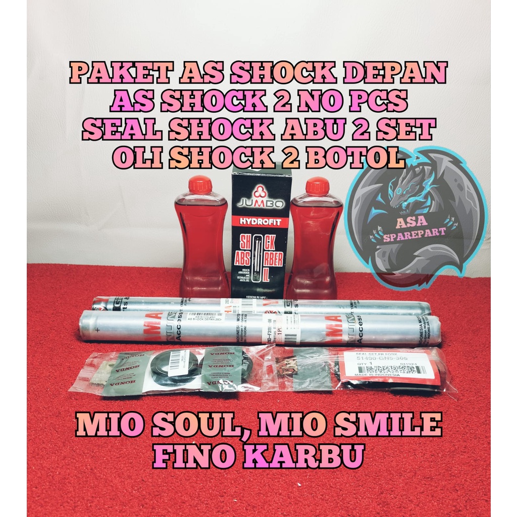 PAKET 2 AS SHOCK + SEAL+OLI DEPAN 5TL ASLI ORIGINAL MOTOR YAMAHA MIO SPORTY , MIO SOUL KARBU , FINO 