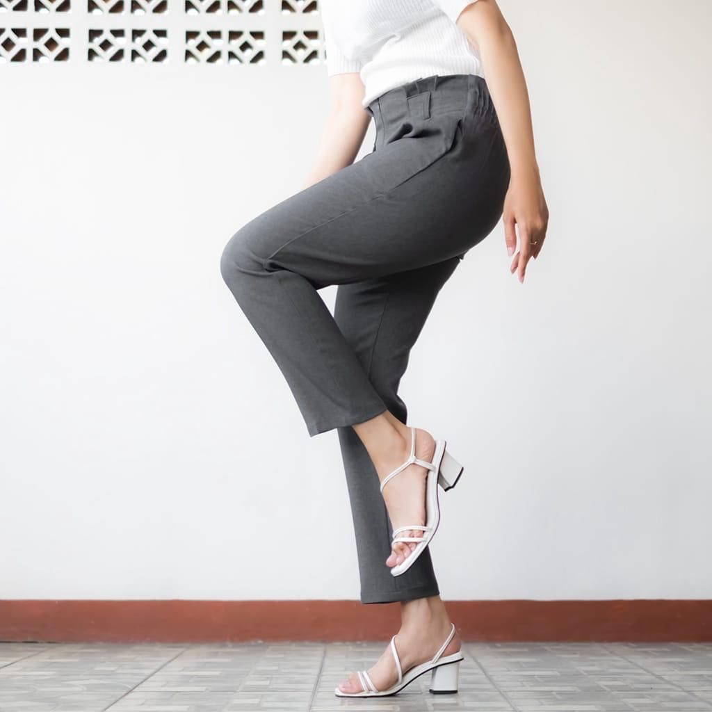 Celana Baggy Pants Highwaist Kerja Kantor Wanita Pinggang Karet Premium || Celana Kain Bahan Slim Fit Wanita Kekinian