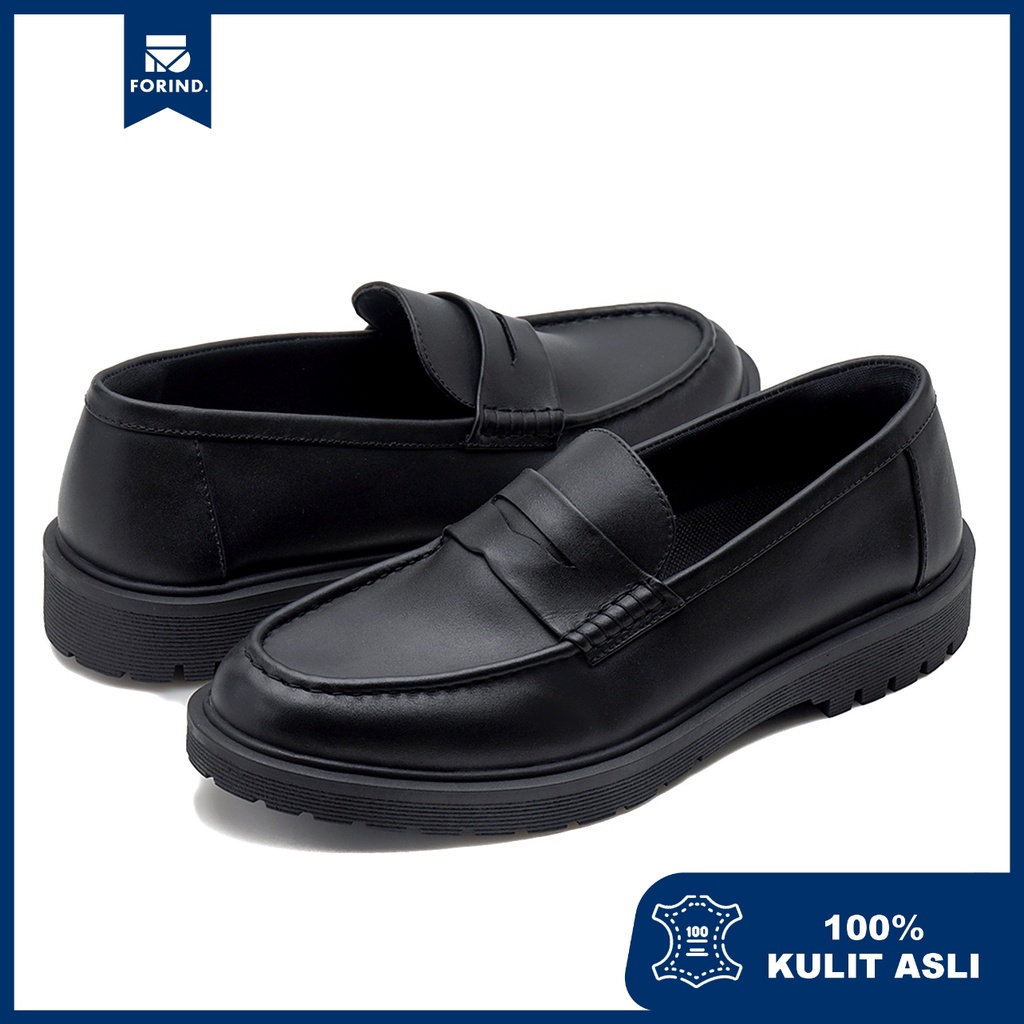 Karn Black  | Sepatu Loafers Kulit Asli Casual Matte Vintage Klasik Pria Cowok Slip On Original | FORIND x Kenzios