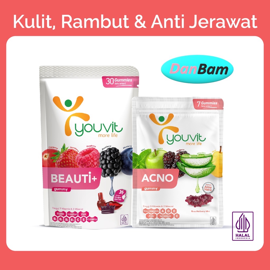 Youvit Beauti+ 30 Hari &amp; Youvit AcNO 7 Hari untuk Rambut Rontok &amp; Jerawat