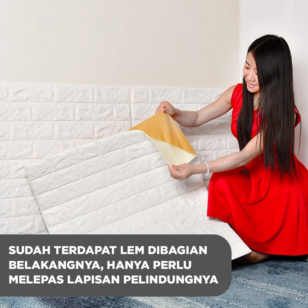 PAKET 10 PCS !!  Wallpaper Dinding 3D Foam Motif Batu Bata 70 x 77 CM