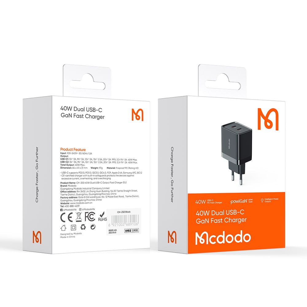 MCDODO CH-2501 Adapter 40W Dual Type C - GaN Technology - Garansi Resmi 6 Bulan