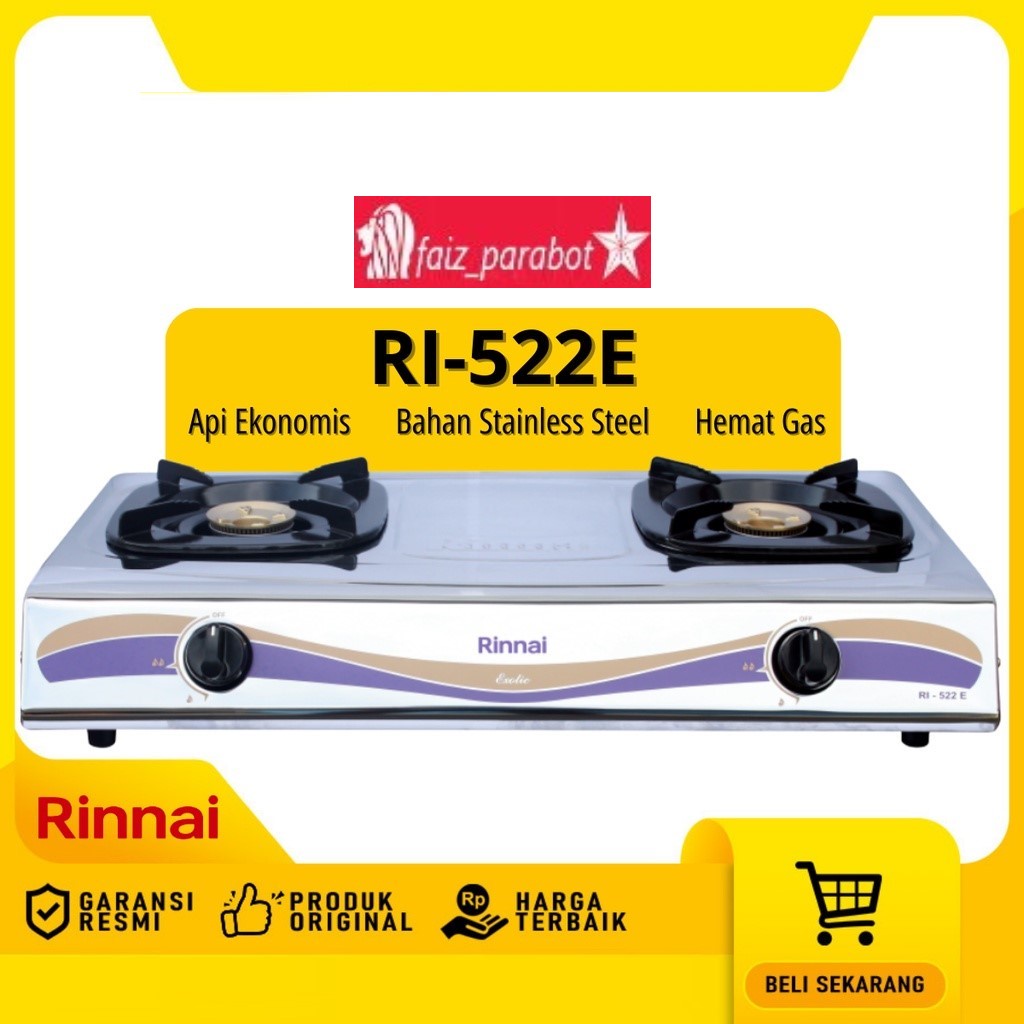 KOMPOR GAS RINNAI RI522E / RI-522E / RI 522 E  [2 TUNGKU ] 100% ORI