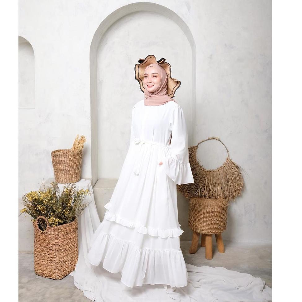 HARGA TERMURAAH SYF07 Busana Muslim Wanita Summer Dress Putih Gamis malaysia bahan seruti