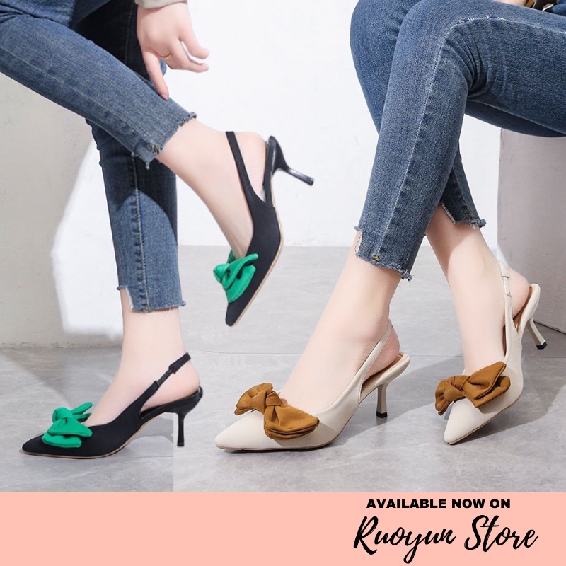 RYX - Colour Double Sepatu High Heels Slip On Wanita Fashion Pesta - Ori Import