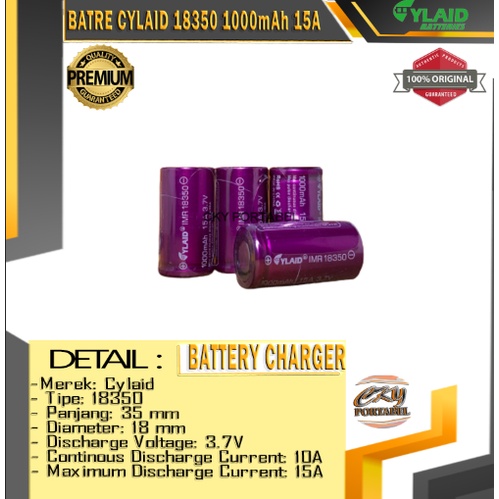 BATRE CYLAID IMR 18350 1000MAH 15A Li-Ion BATTERY ORIGINAL