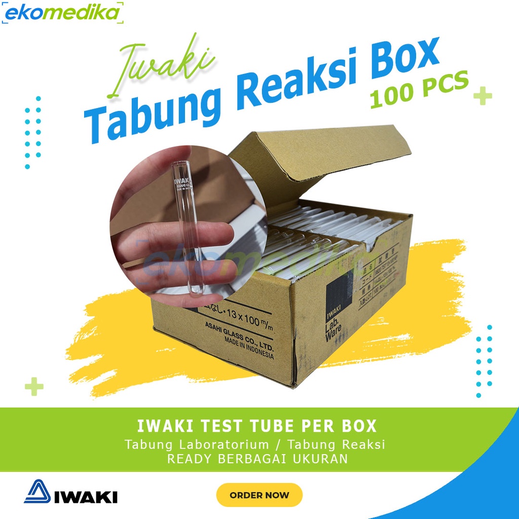 Iwaki Tabung Reaksi Kaca / Test Tube Glass Box isi 100 / Test Tube IWAKI 3ml 4ml 7ml 10ml 12ml 15ml 