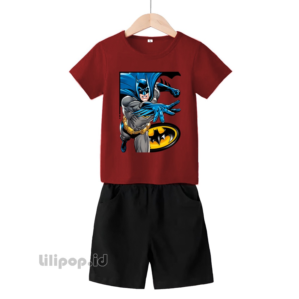 Baju Anak Stelan Kaos 3/4 bat man 2 Cowok Cewek  Usia 2 - 7 Tahun Celana Pendek Harian