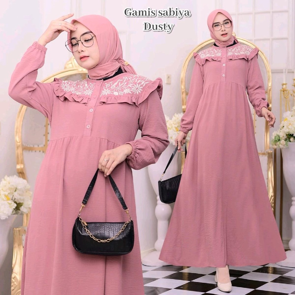 Sabiya Dress Bordir Maxy Bahan Crinkle/Gamis Bordir Crinkle