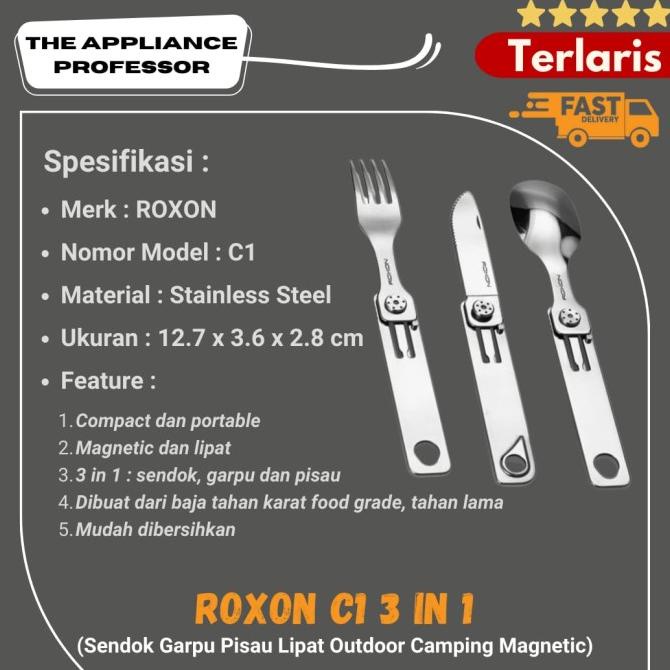 ROXON C1 3 in 1 Sendok Garpu Pisau Lipat Outdoor Camping Magnetic