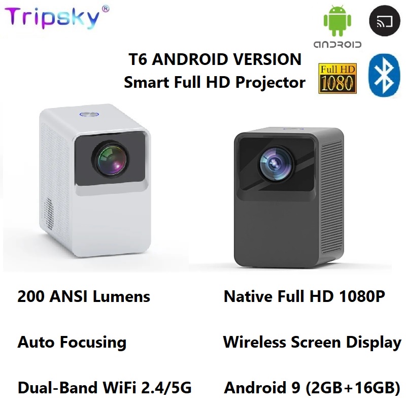 TRIPSKY T6 ANDROID VERSION - Smart Android Projector 200 ANSI Lumens - Proyektor Pintar Portabel Android 200 ANSI Lumens