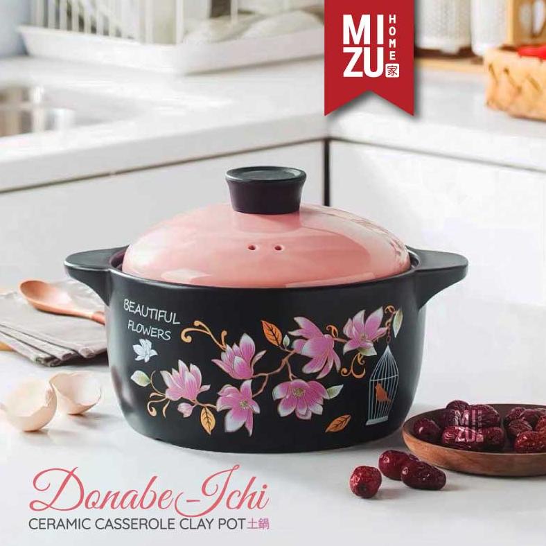 MIZU DONABE-ICHI Ceramic Casserole Claypot Panci Masak Ciakpo Sup Tim Ayam Obat Herbal Mangkok Sapo 
