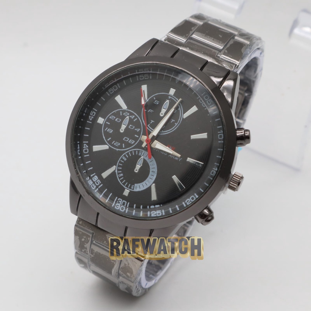 Jam Tangan Pasangan Pria Wanita Analog Casual Rantai Stainless Silver HItam RPA4