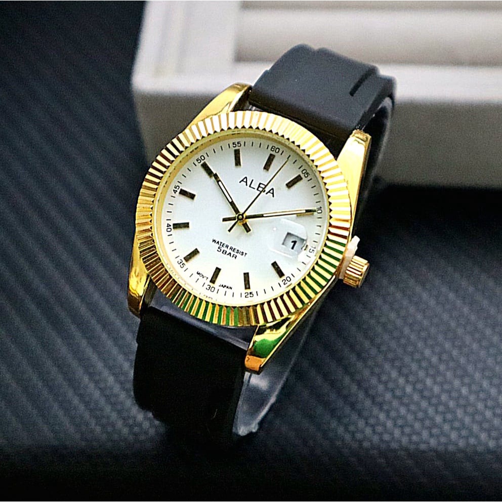 Jam Tangan Wanita Fashion Alba Y9303L Strap Rubber Tanggal Aktif Free Box Kancing - COD