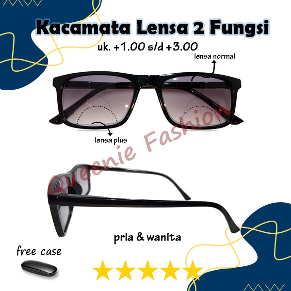 Kacamata Baca Plus (+) 1.00 s/d +3.00 Dobel Fungsi Plus/Baca dan Normal/jalan Fashion Wanita Pria Un