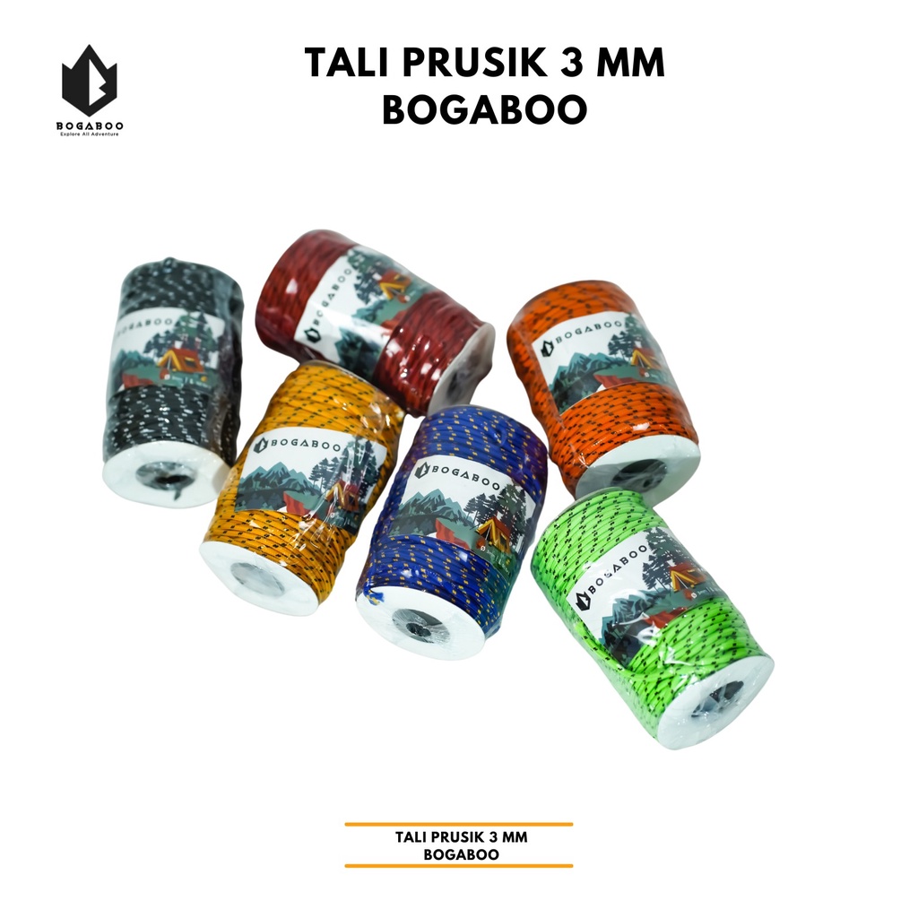 Tali Perusik 3 mm Bogaboo 1  Roll - Panjang 50 Yard / 45 Meter - Tali Prusik Jemuran - Tali Paracord - Tali Aksesoris Gelang - Tali Tenda Gunung Outdoor