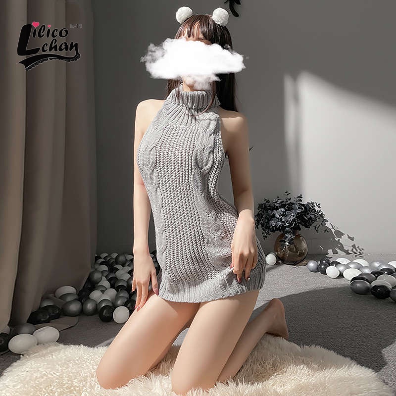 LI-130 sweater dress rajut knit anime cosplay baju tidur wanita turtle neck