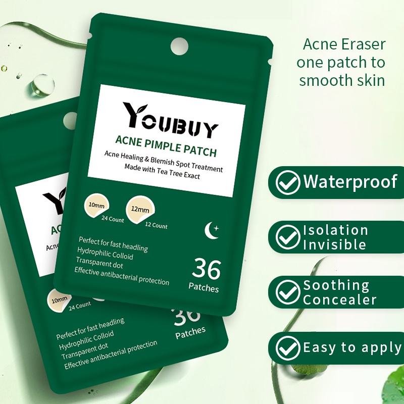 YOUBUY 36 Pcs Spot Patch Acne Treatment Day/Night Siang Malam Menggunakan Ekstrak Pohon Teh Jerawat Penghapusan Jerawat Patch Hidrokoloid Transparan Tak Terlihat Penghapusan Jerawat Stiker