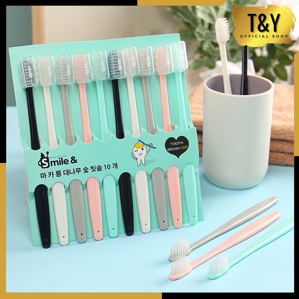 T&amp;Y Sikat Gigi Dewasa 1 SET 10 PCS Tavel Toothbrush Double Care Sensitive Soft-Sweet Bee Sikat Gigi Nano Tech Sikat Gigi Medium Import Murah