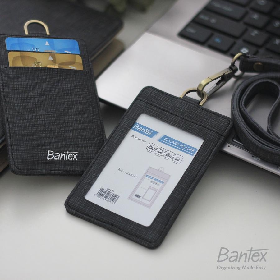 

Lariiss Bantex Leather Name Tag ID Card Holder Black 8869 10 Kulit Sintetis Lanyard Tali