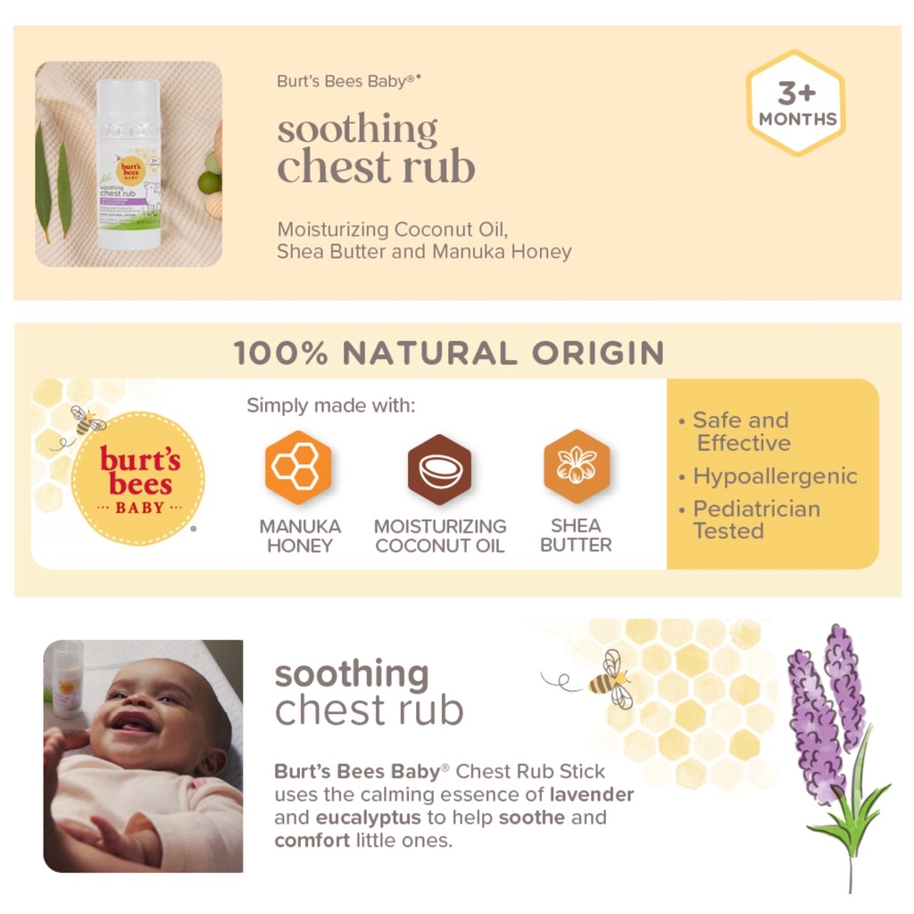 Burt's Bees Baby Soothing Chest Rub Stick dengan Lavender dan Eucalyptus