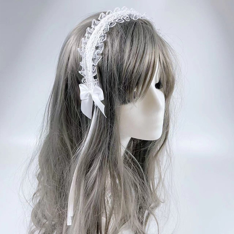 HBWL white lolita classic headband bando cosplay renda pita putih anime