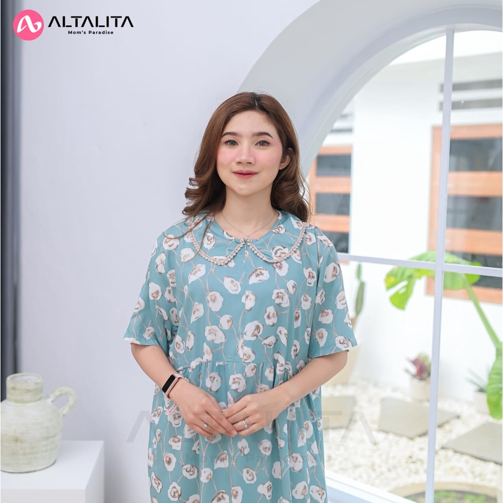 Altalita - Daster Kerah Renda Rayon Premium Motif Wanita Remaja Kekinian Busui Lengan Pendek Panjang Semata Kaki Jumbo LD 120