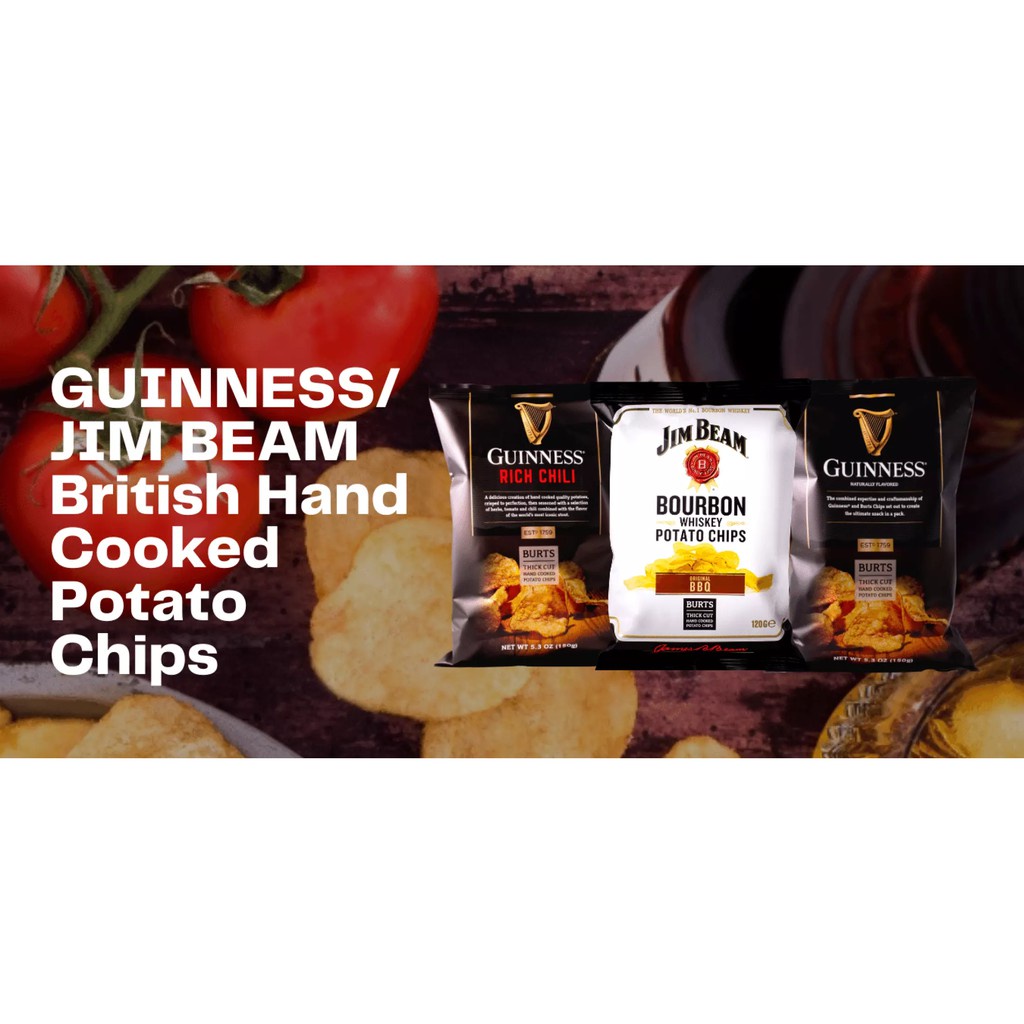 BURTS Snacks GUINNESS - JIM BEAM Handcooked Potato Chips Jumbo Size