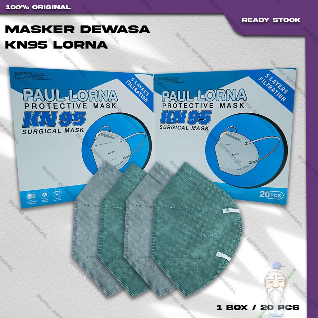 Masker KN95 PAUL LORNA 5Ply Isi 20Pcs Putih Hitam Abu Warna KN 95 5 Ply Surgical Mask Kemenkes