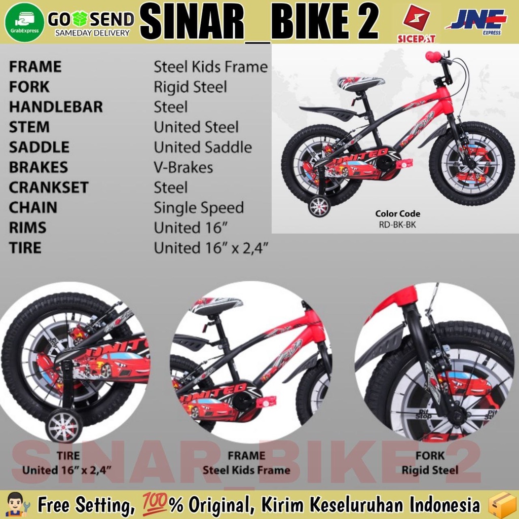 Sepeda BMX  Anak Laki Laki  UNITED PIT STOP Ukuran 12 16 &amp; 18 Inch