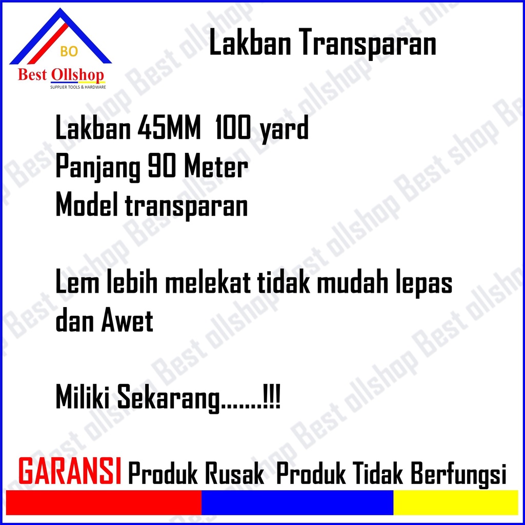 Solasi Plakban Transparan Clear 90 M / Lakban Bening 100 Yard 45 MM Selotip 2 Inch Tebal Murah