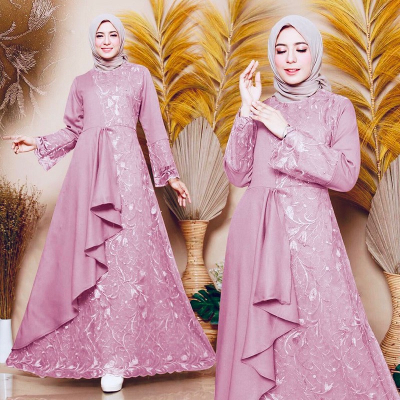 Zolana Gamis Pesta Jumbo Size M , L , XL , XXL , XXXL / Baju Gamis Brukat Tile / Gamis Kondangan Rem