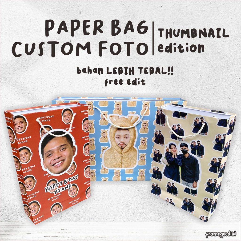 

PAPERBAG CUSTOM FOTO THUMBNAIL / kertas tebal / totebag tote bag paper bag muka wajah teman free edit kpop bts cetak desain tas kado besar kecil