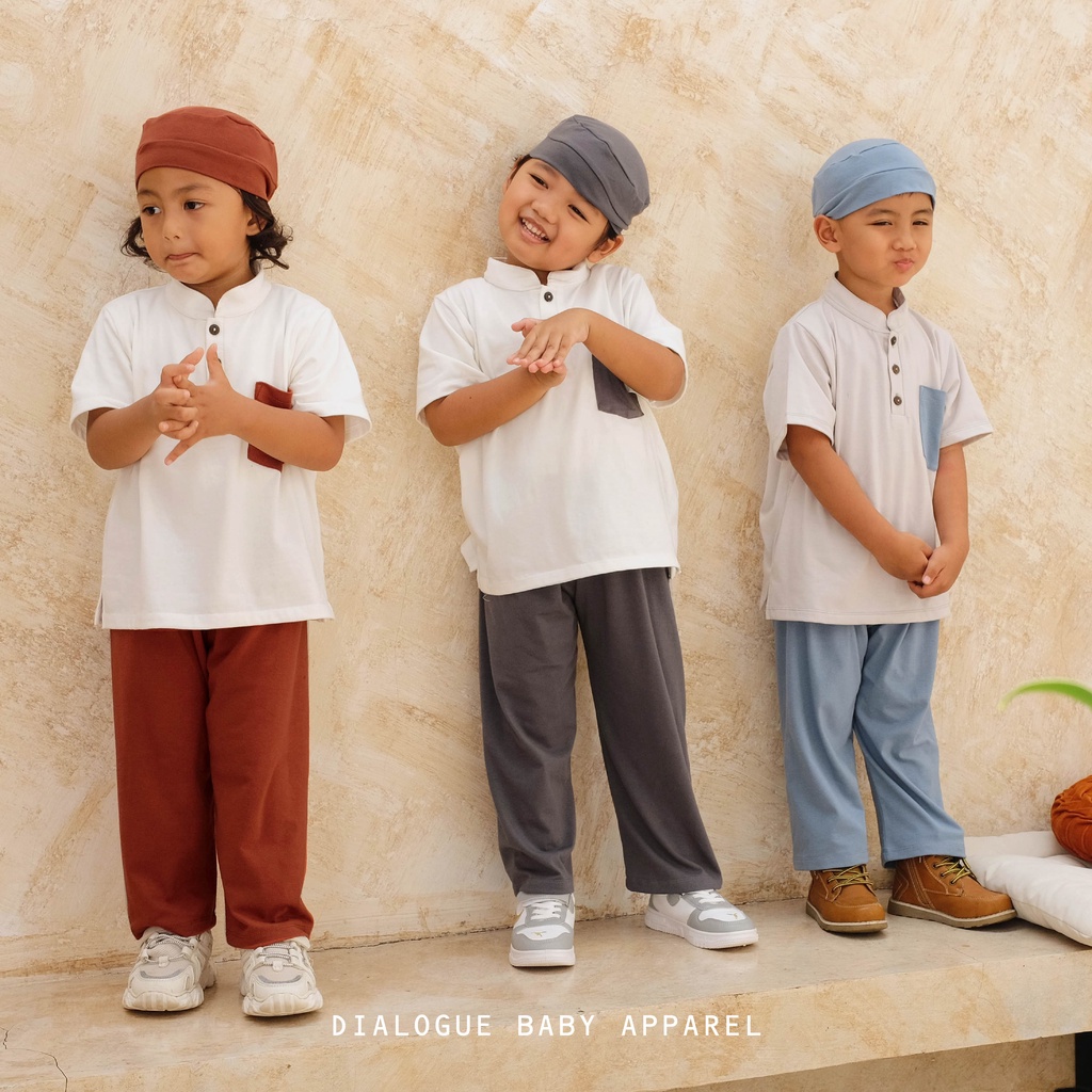 Baju Koko Muslim Anak Laki Laki Setelan Cowok Dialogue Baby Koko Peci PASHA Mix Color Short Sleeve 1-5 Tahun