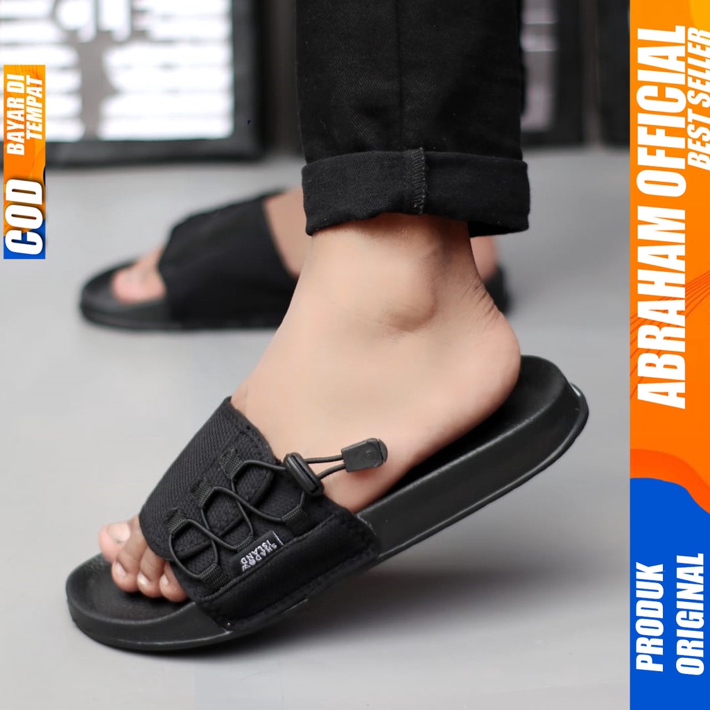 ABRAHAM Vincen Sandal Slide Pria Sendal Slop Flip Flop Hitam