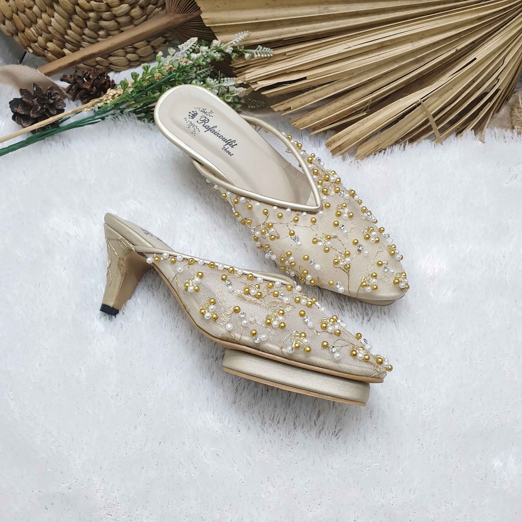 Sepatu wedding pesta cantik marrisa gold 7cm runcing