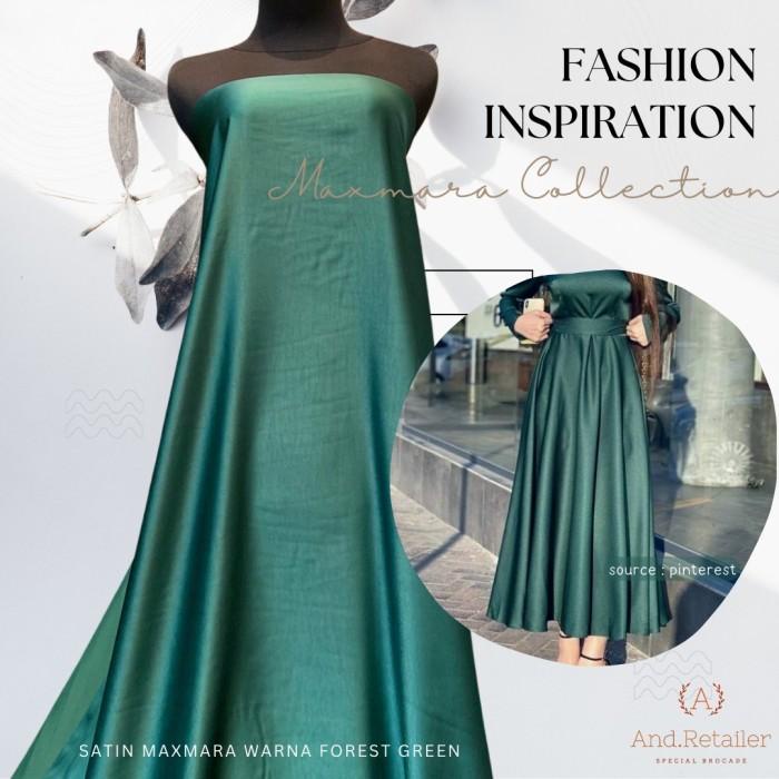 Best Seller Bahan Kain Satin Maxmara Polos Pure Silk Original Warna Hijau Botol