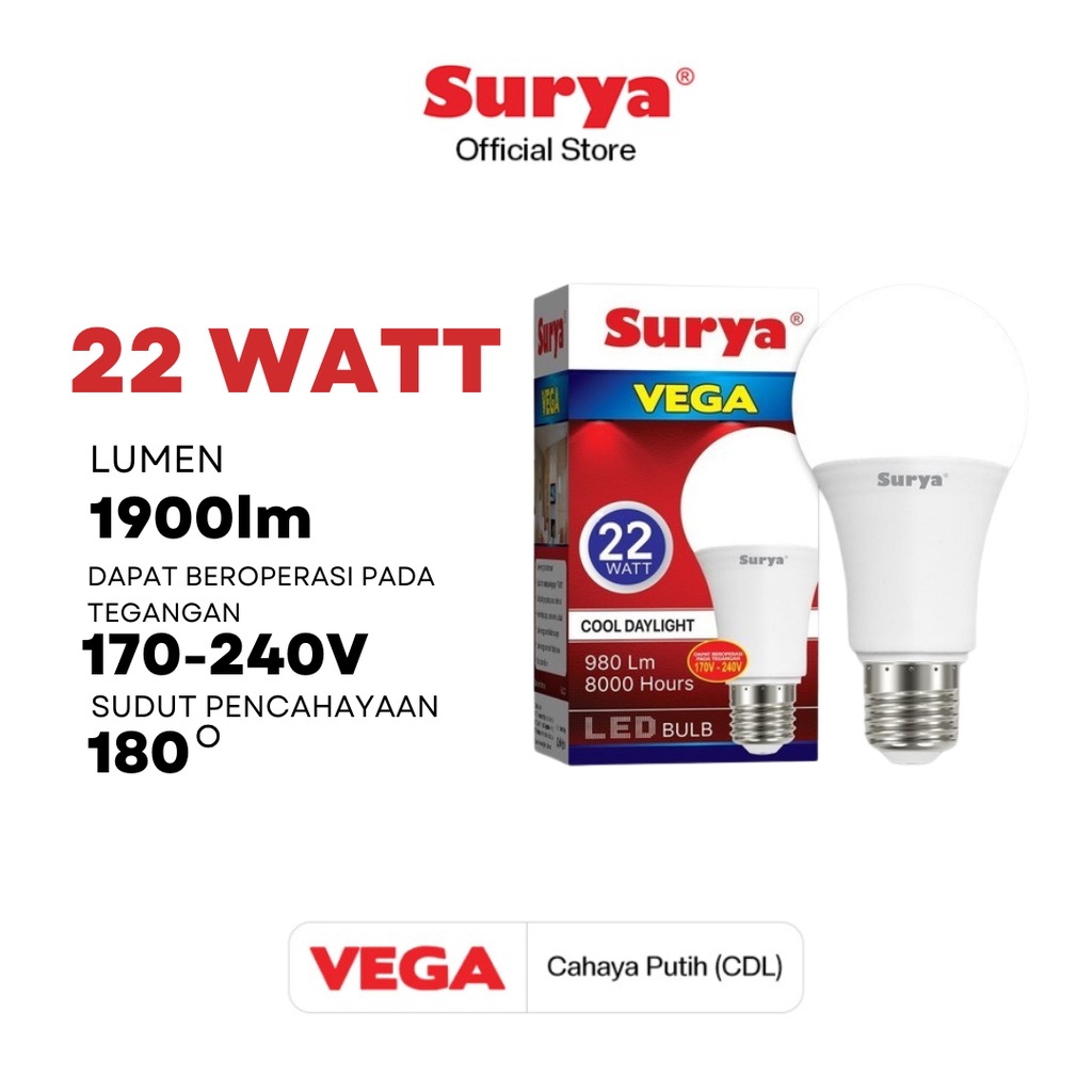 Surya Lampu LED Vega 5/7/9/12/15/18/22 Watt - Putih