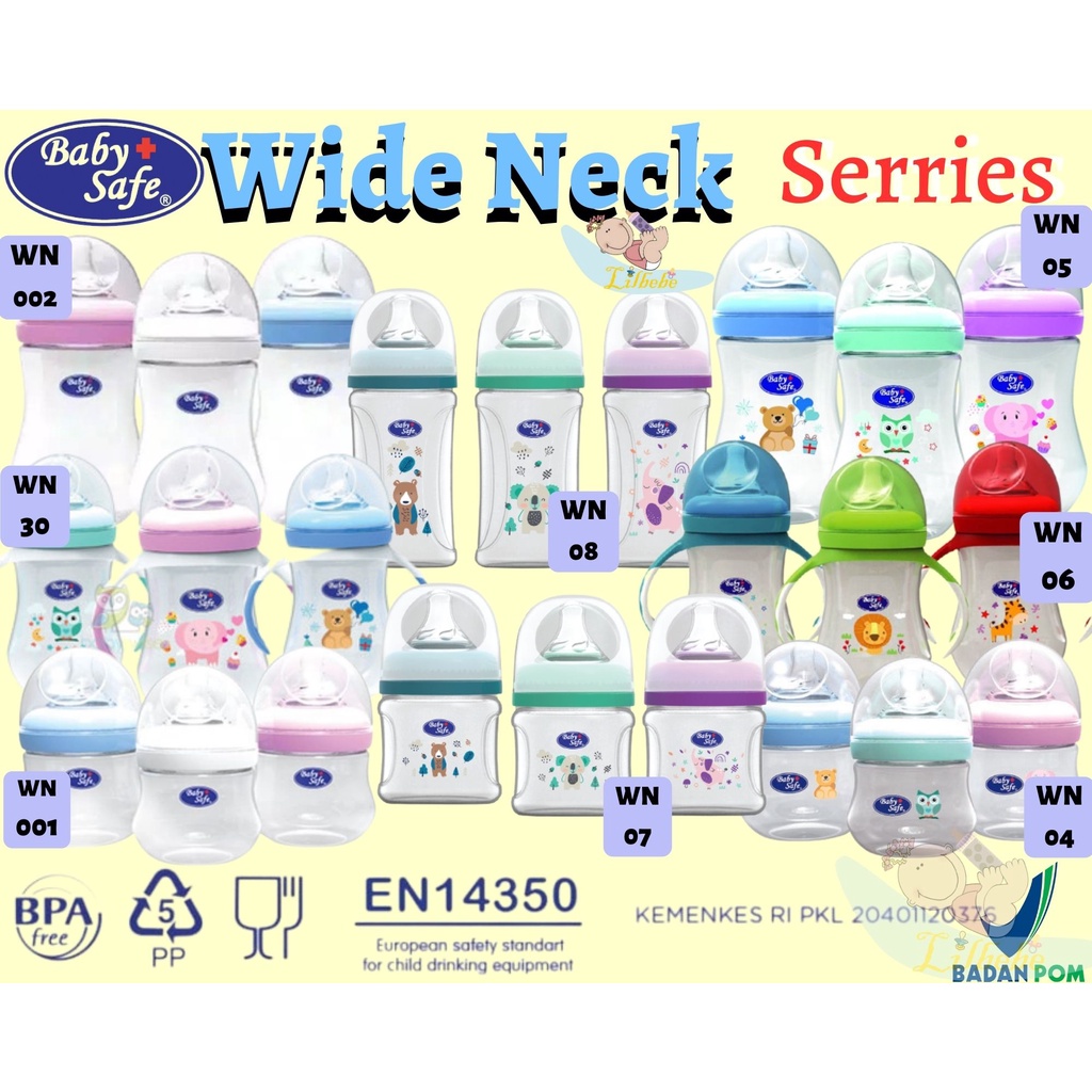 Baby Safe Babysafe Wide Neck Bottle 150ml 260ml Botol Susu Anak Bayi WN001 WN002 WN04 WN05 WN07 WN08 WN30 Babysafe