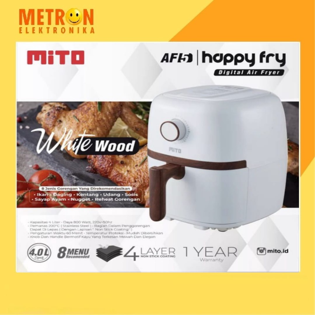 MITO AF 5 BLACK/WHITE WOOD - HAPPY FRY AIRFRYER 4LTR