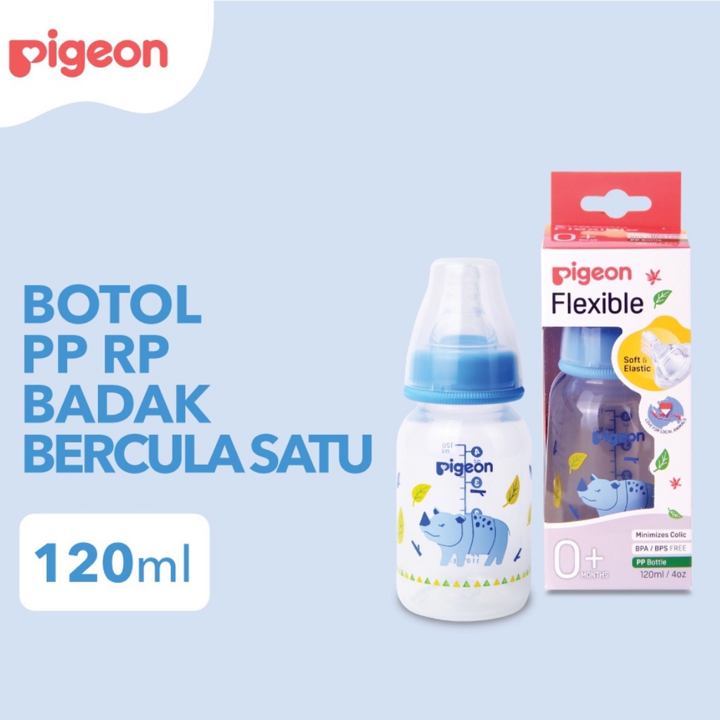 PIGEON Botol PP RP 120ml NEW Motif Hewan S type Slim Neck Badak / Kijang / Rusa / Monyet