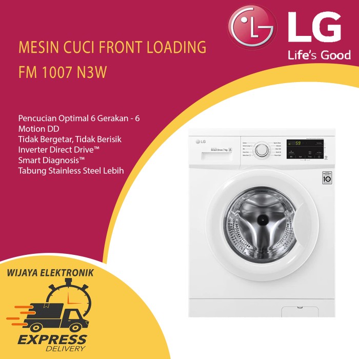 MESIN CUCI FRONT LOADING LG FM1007N3W / FRONTLOADING LG 7KG/ LG 7KG