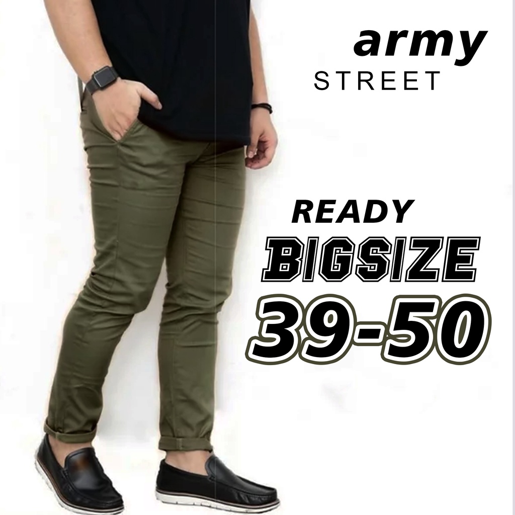 BIG SIZE CELANA CHINO ARMY panjang pria jumbo size Jumbo bahan distro 28-50/CHINOS JUMBO/KATUN STRECH HIJAU LUMUT