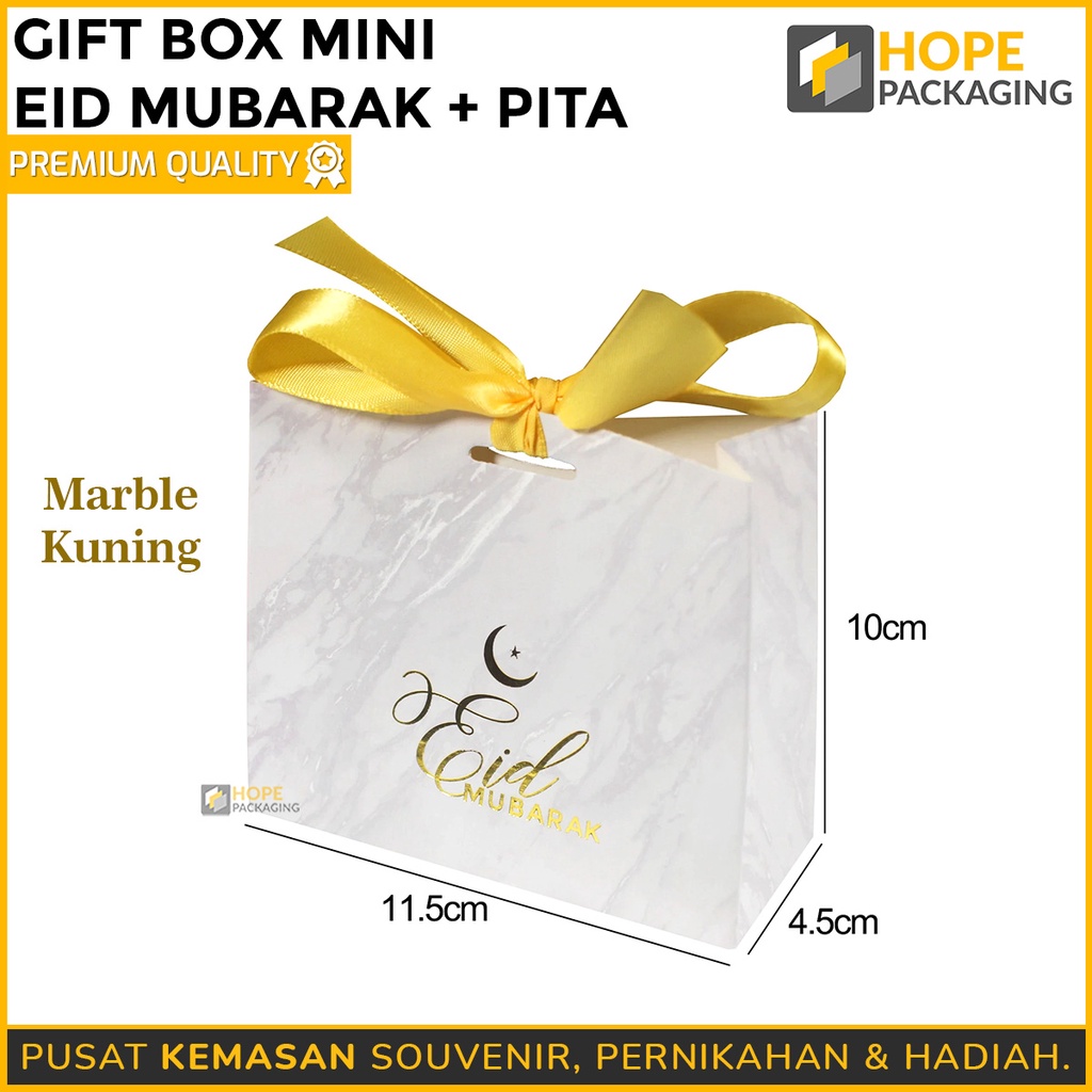 Gift Box Mini Lebaran + Pita / Paper Bag Marmer / Tas Souvenir Hadiah Idul Fitri/ Box Hampers Lebaran