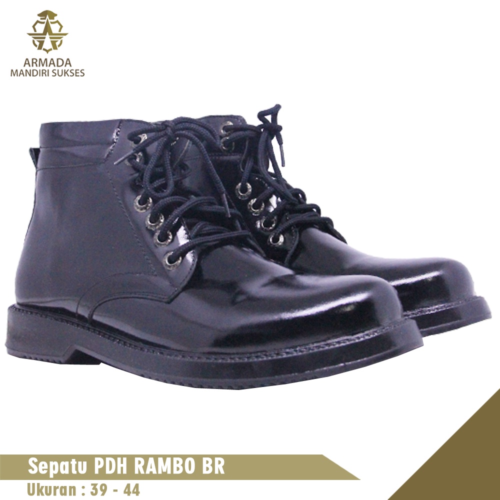 Sepatu PDH Rambo Kulit Mengkilap - Sepatu Kulit Tali Lux